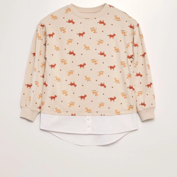 Sweat léger avec effet chemise rose fonce