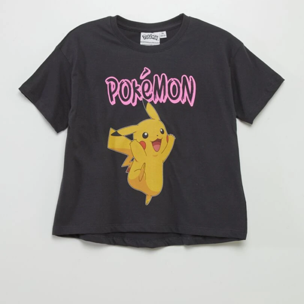 T-shirt large Pikachu noir