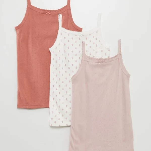 Lot de 3 débardeurs en maille pointelle - Rose/rouge